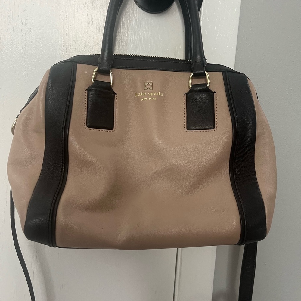 Kate Spade Cream and Black Satchel with Structured Design
